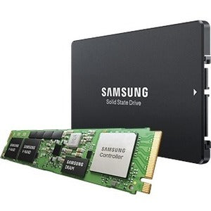 Samsung datacenter NVMe PCIe SSD with green PCB and black protective cover