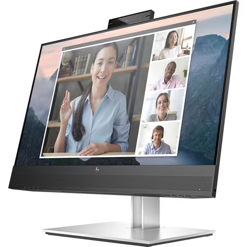 24-inch LCD monitor with built-in webcam bar, front view showing video call screen