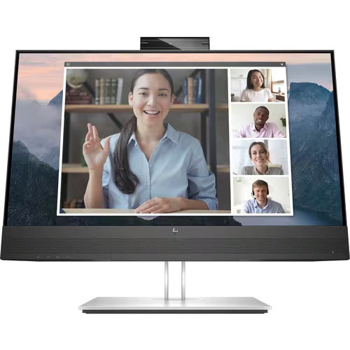 24-inch LCD monitor with webcam bar, centered front view with video call layout
