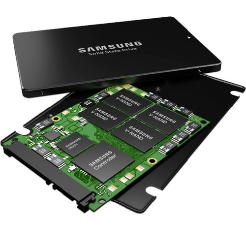 2.5-inch Samsung SATA III enterprise SSD with exposed green circuit board and chips