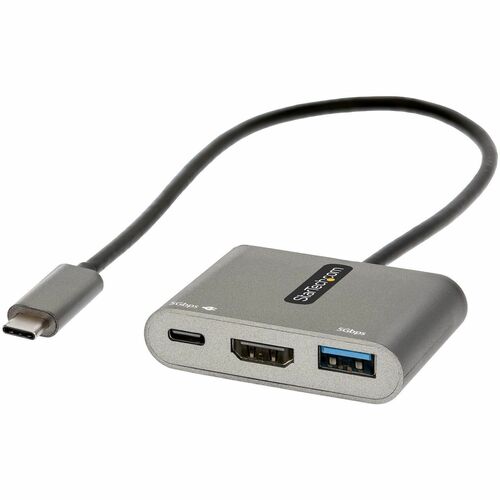 StarTech USB-C to HDMI & USB multiport adapter, gray with USB-C plug and ports