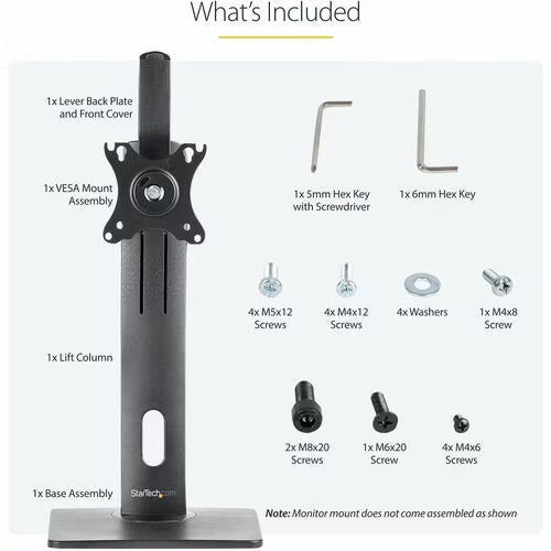 Black free-standing single monitor mount parts set with lift column and VESA plate