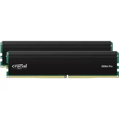 DDR4 Pro SDRAM memory kit with Crucial branding, two black DIMM sticks