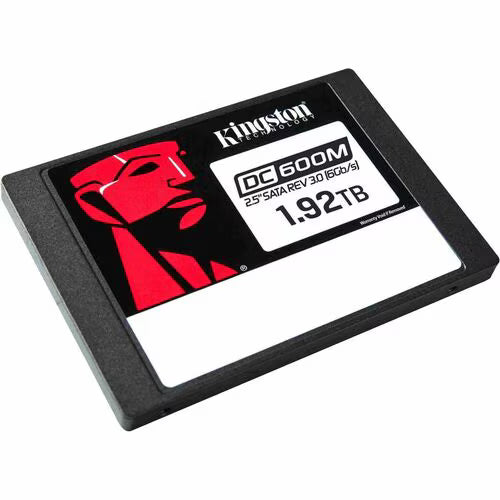 Kingston DC600M 1.92TB 2.5in SATA enterprise SSD, black housing, label visible