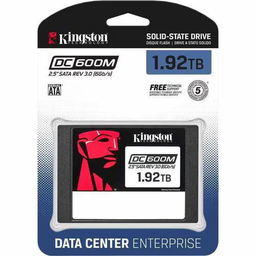 Kingston DC600M 1.92TB 2.5in SATA SSD retail box with drive shown