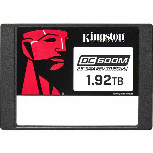 Kingston DC600M 1.92TB 2.5in SATA SSD front face, black frame and product label