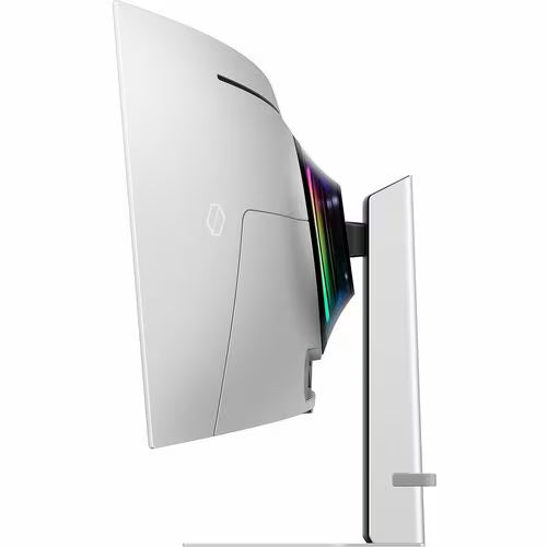 Curved gaming monitor in white with side RGB-lit ring and tall support stand