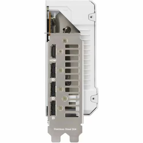 White graphics card rear I/O panel with HDMI and DisplayPort connectors