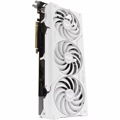 White triple-fan Radeon graphics card with vented heatsink and metal bracket