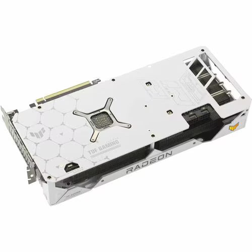 White triple-fan Radeon RX 7800 XT graphics card backplate with I/O cutouts