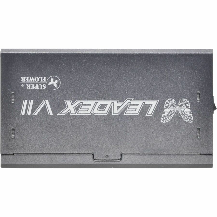 Black Super Flower power supply side panel with LEADEX logo and brand marking