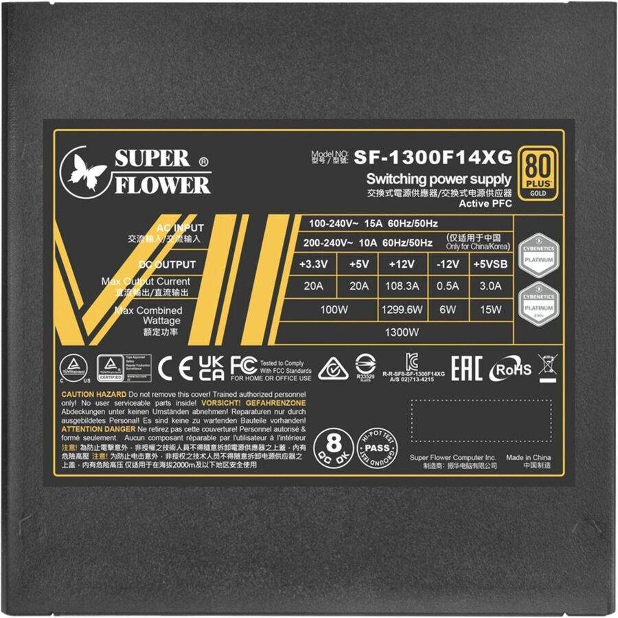 Black Super Flower LEADEX power supply label with 80 Plus Gold specifications