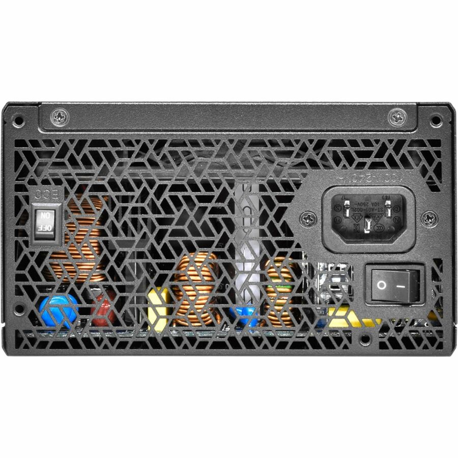Black Super Flower power supply rear panel with IEC inlet, power switch, and fan vents