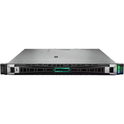 1U rack server front view with I/O ports and green status light bars