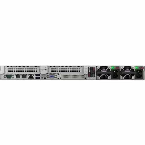 1U rack server rear panel with Ethernet ports, video, USB, and power connectors