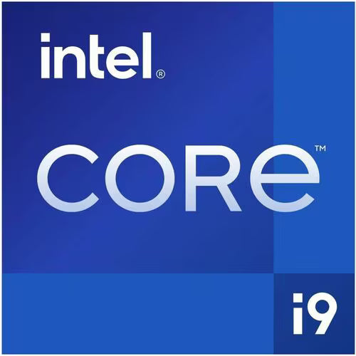 Intel Core i9 processor packaging on a blue background