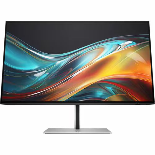 HP Series 7 Pro 23.8-inch FHD monitor, black bezel, front view on silver base