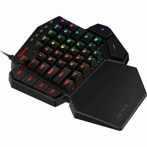 Redragon Diti gaming keyboard close-up with colorful RGB keys and attached wrist rest