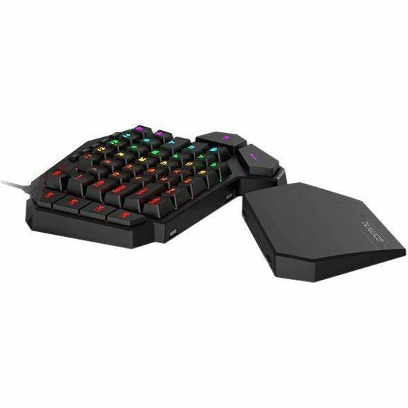 Redragon Diti gaming keyboard showing RGB keycaps and separate wrist rest pad