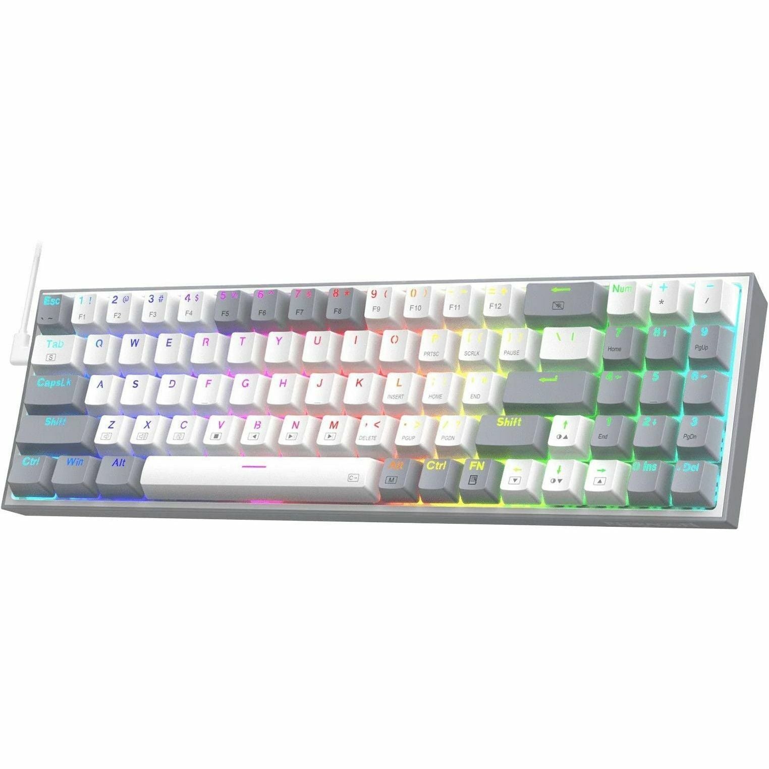 Full-size Redragon K628 gaming keyboard with white keycaps and RGB lighting