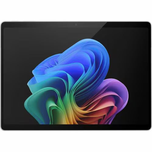 2-in-1 tablet computer with black bezel and colorful abstract wallpaper on screen