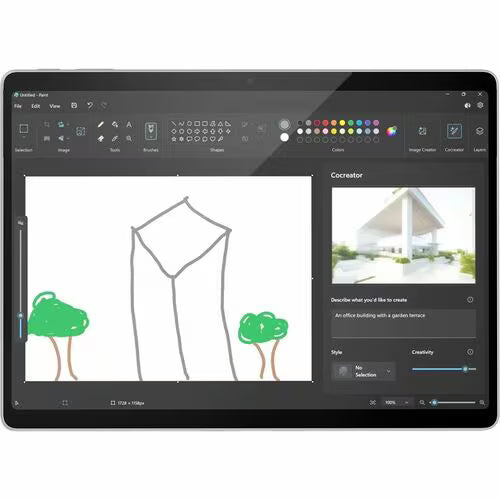 2-in-1 tablet computer with creator app open, drawing canvas and preview panel
