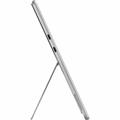 2-in-1 tablet computer side view showing ports and edge controls, silver