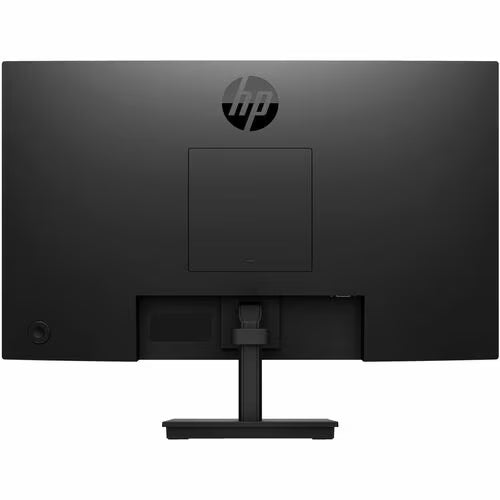 Black LCD monitor back panel with HP logo and VESA port area, on stand