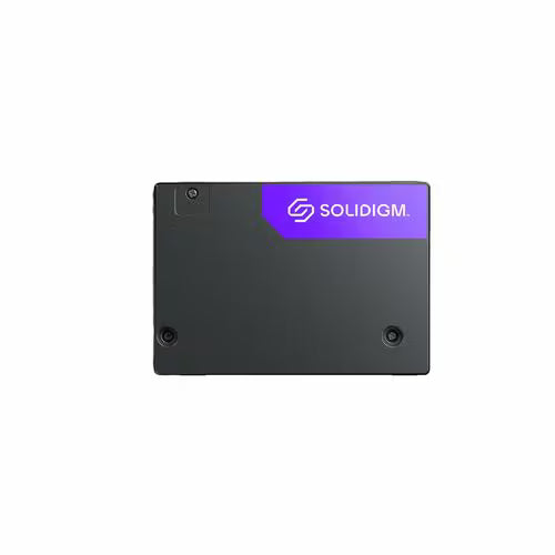Enterprise U.2 NVMe SSD back plate, dark finish with purple Solidigm logo and screw holes