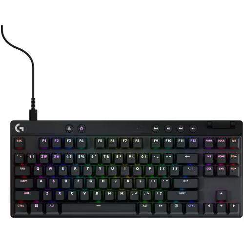 Tenkeyless gaming keyboard, black with RGB backlit keys and key caps, wired