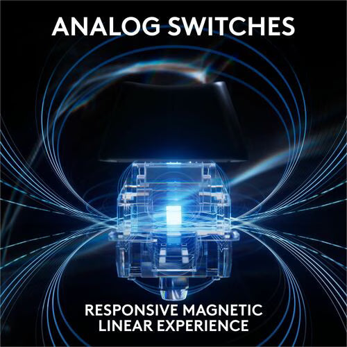 Analog switch housing graphic with transparent switch and blue magnetic lines