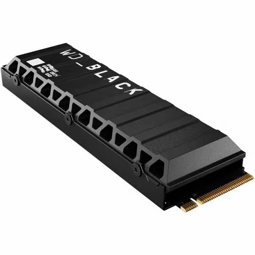 WD_BLACK NVMe SSD with black heatsink and gold edge connector