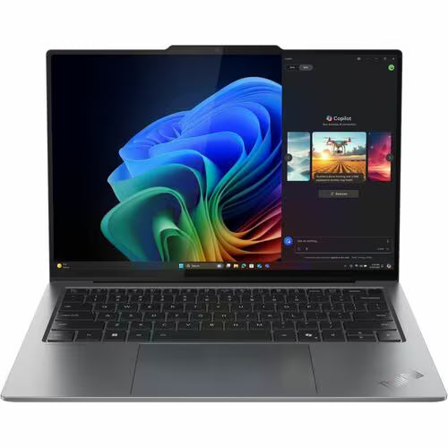 Lenovo Thinkpad 14-inch laptop with open display and black keyboard, gray chassis