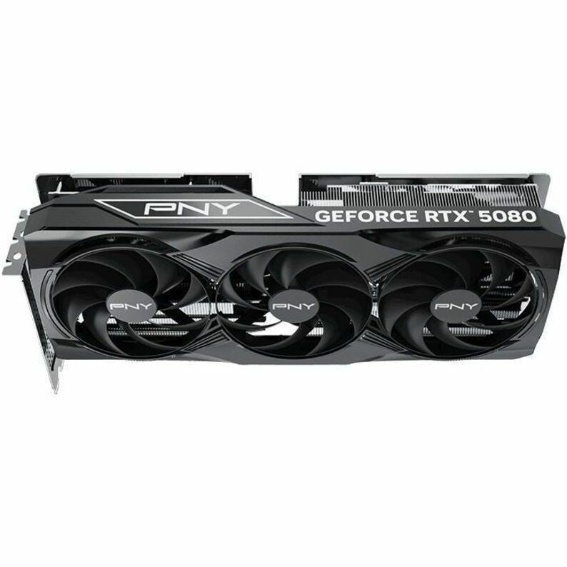 PNY GeForce RTX 5080 graphics card, shroud with triple-fan array
