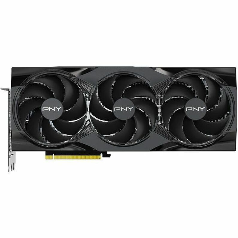 PNY RTX 5090 graphics card close-up of three black cooling fans
