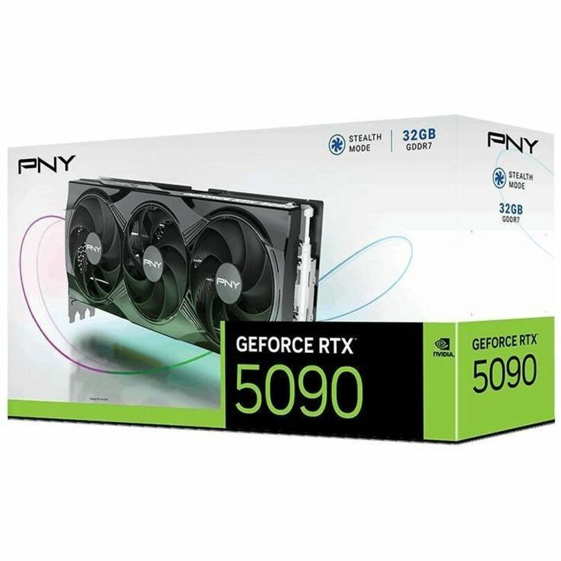 GeForce RTX 5090 graphics card retail box, 32GB GDDR7, Stealth Mode badge