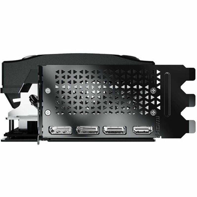PNY RTX 5090 graphics card backplate with video ports and vented panel