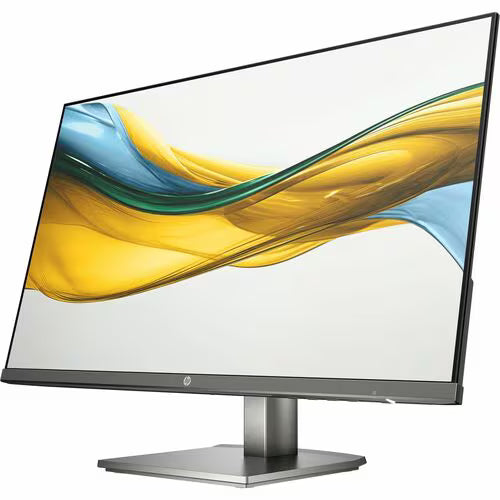 HP Series 5 23.8-inch FHD monitor with abstract wave display and gray stand