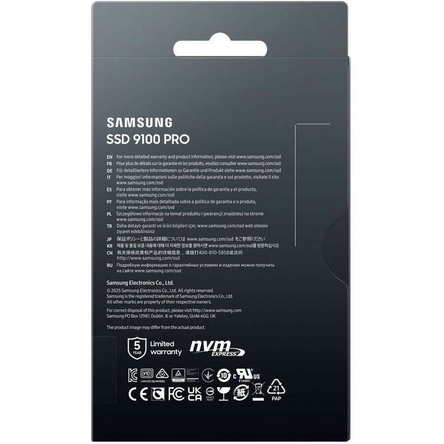 Samsung 9100 PRO 1TB NVMe M.2 SSD retail package back with feature text