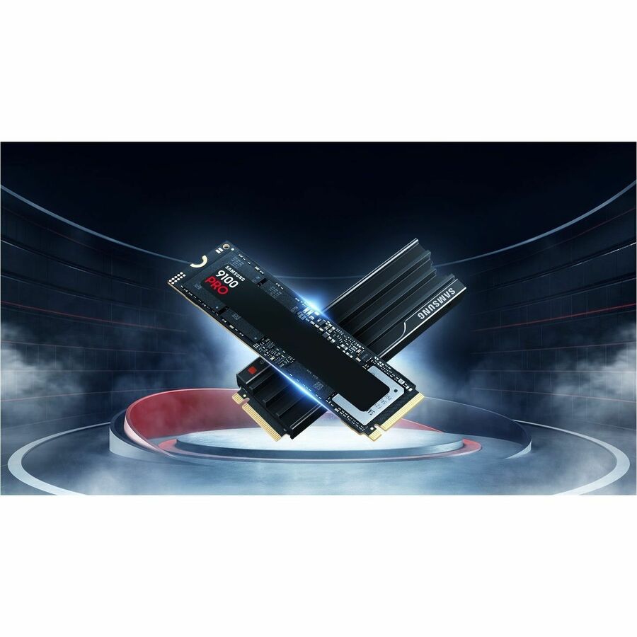NVMe M.2 2280 SSD render, black module with gold edge connectors