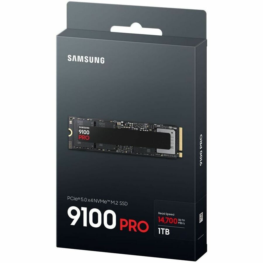 Samsung 9100 PRO 1TB NVMe M.2 SSD retail package, drive shown on card