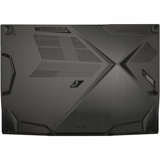 MSI laptop base underside with cooling vents and textured geometric pattern