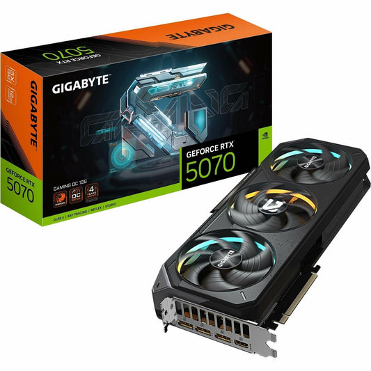 Graphics card retail box showing GeForce RTX 5070 and GAMING OC 12G branding