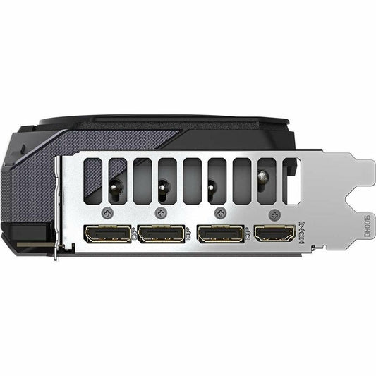 Graphics card rear I/O panel with white shroud and multiple display connectors