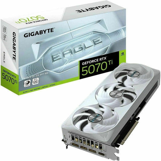 GIGABYTE GeForce RTX 5070 Ti graphics card with three white cooling fans