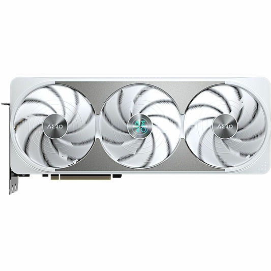 Triple-fan graphics card with silver shroud and angular vented cooler