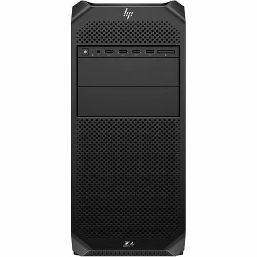 Black HP desktop tower with front ports and vented front grille