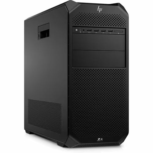 Black HP desktop tower with front vents and side access panel