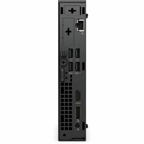 Dell desktop computer, rear ports panel with HDMI/USB and vents, dark gray