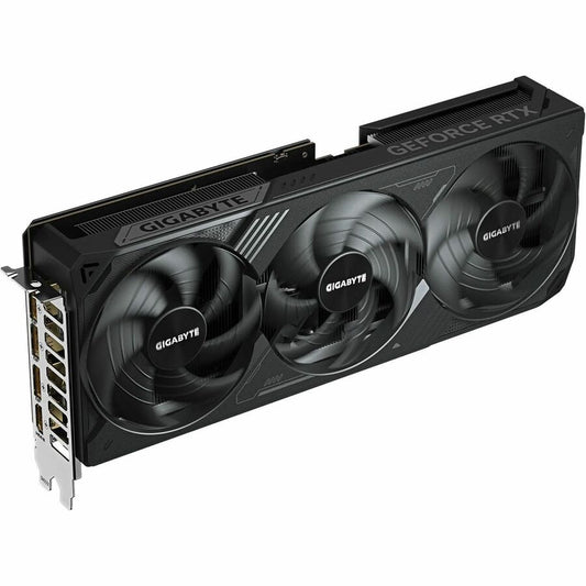 Black GIGABYTE graphics card with three WINDFORCE fans and vented side panel